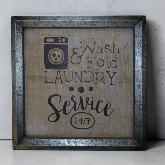 SET OF 3-Rustic Farmhouse Style Laundry Room Wall Art Decor Square Metal Frames - Picture 2 of 5